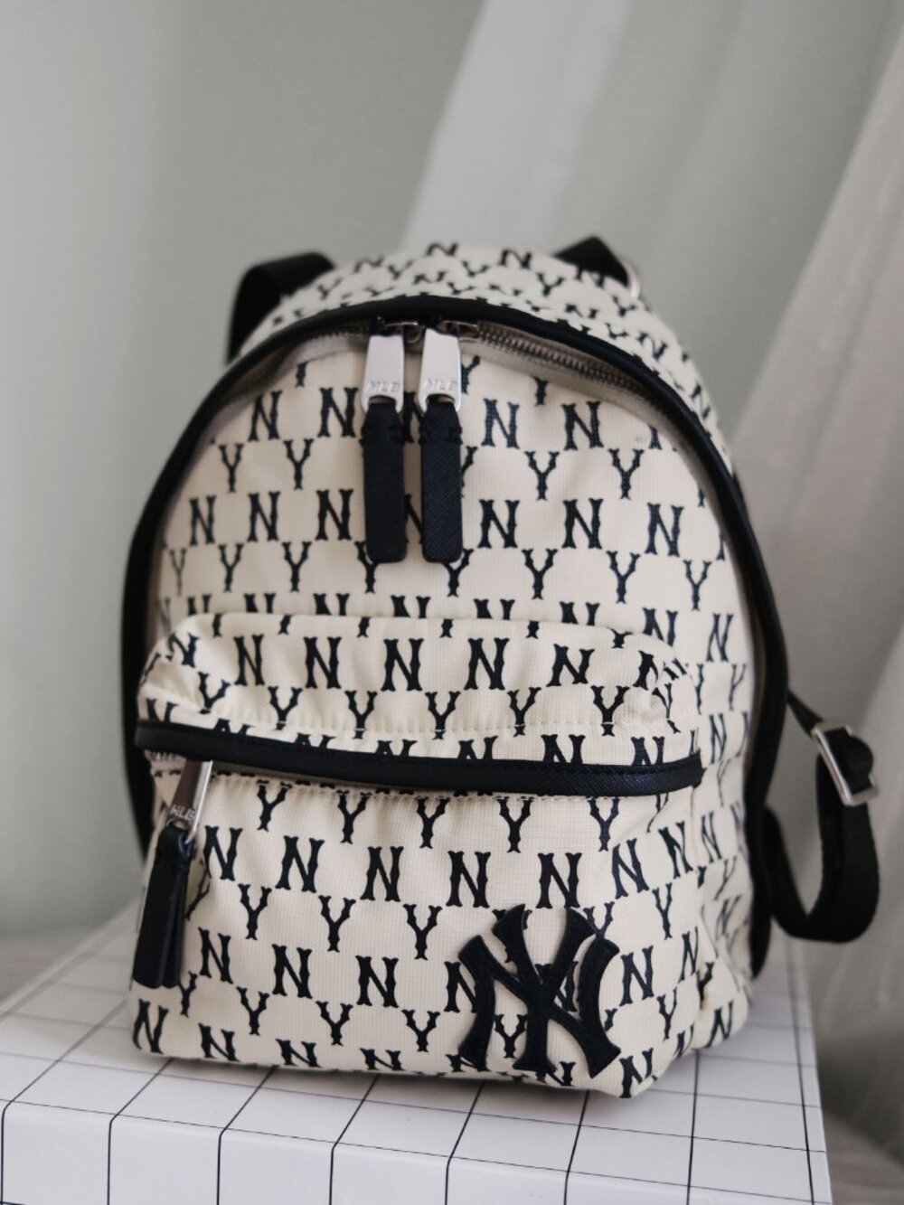 MLB Korea New York Yankees Monogram Mini Backpack in IVORY - Picture 1 of 5